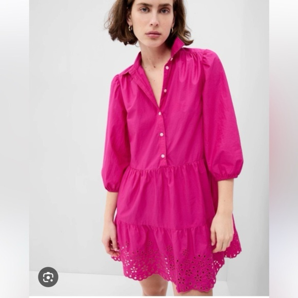 GAP Pink puff sleeve shirt dress eyelet button down